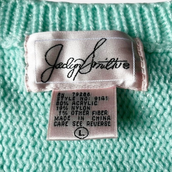 80s Jaclyn Smith Mint Green Beaded Sweater Pastel Pearls Grannycore Barbiecore M - Picture 11 of 15